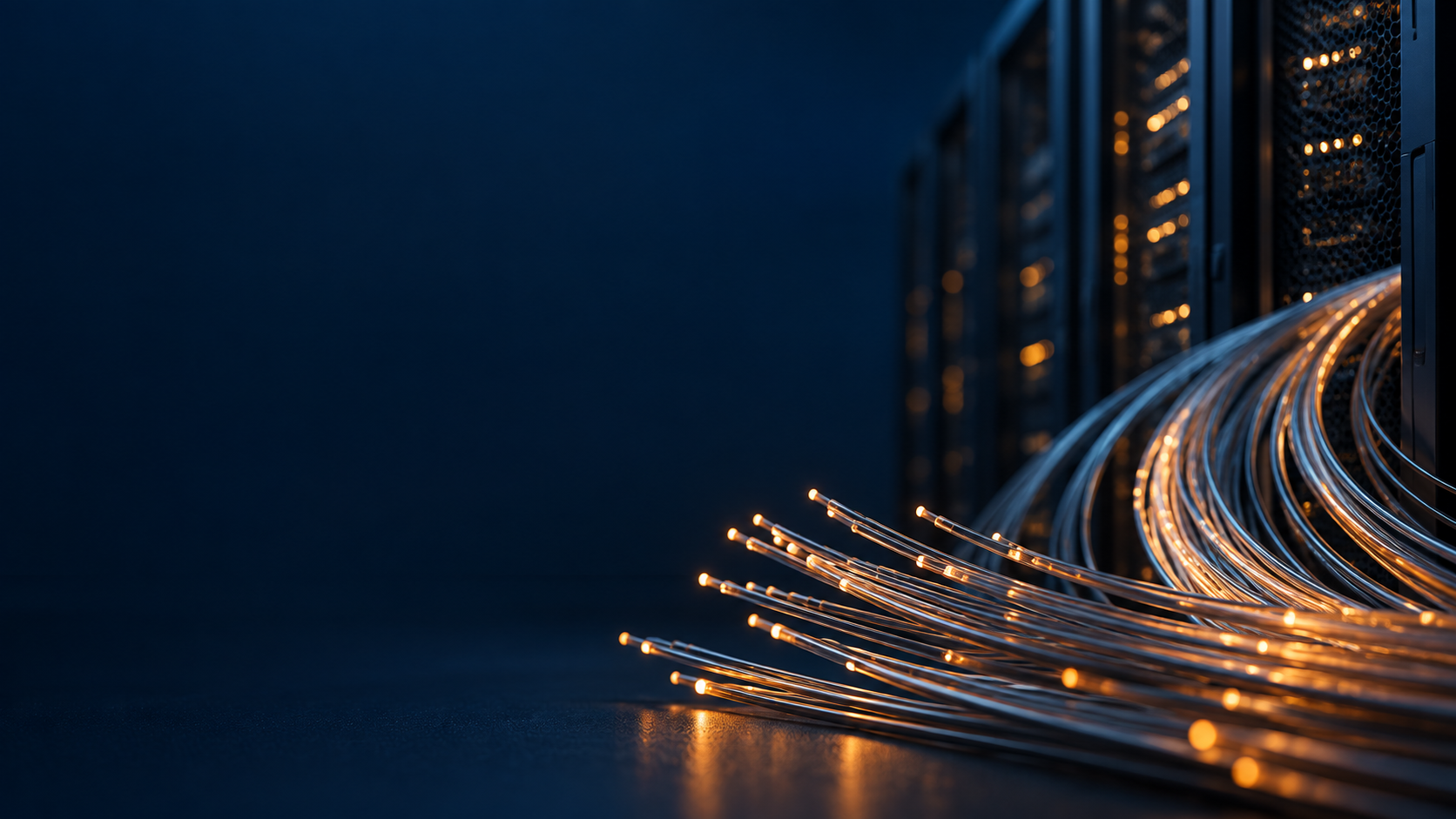 Representación de fibra óptica conectando un centro de datos